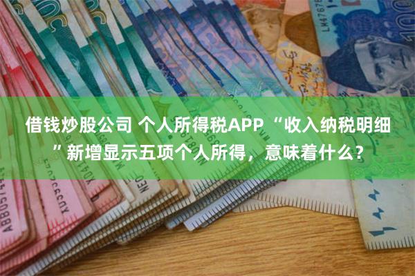 借钱炒股公司 个人所得税APP “收入纳税明细”新增显示五项个人所得，意味着什么？