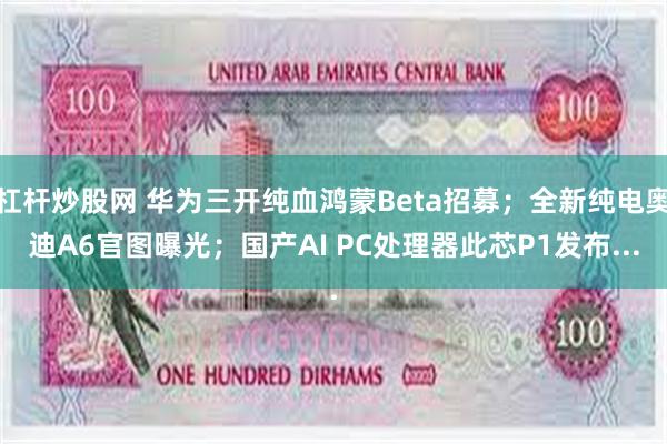 杠杆炒股网 华为三开纯血鸿蒙Beta招募；全新纯电奥迪A6官图曝光；国产AI PC处理器此芯P1发布...